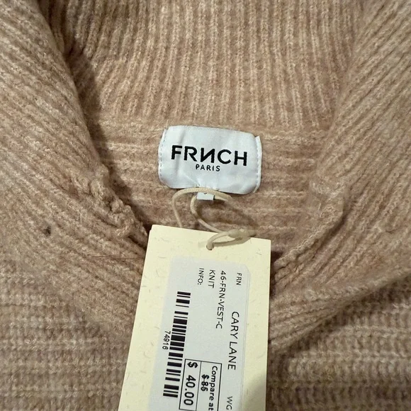 FRNCH Beige Ribbed Cowl Sweater Vest with Buttons - Picture 2 of 5